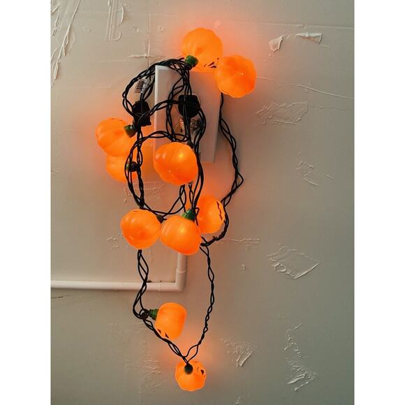 Vintage Halloween Blow Mold Pumpkin String Lights set of 10 Orange All Work - Picture 5 of 7